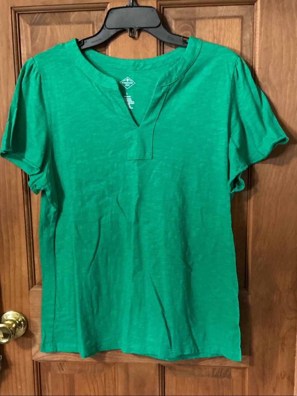 St. John's Bay Emerald Green Split-Neck Short Sleeve Tee